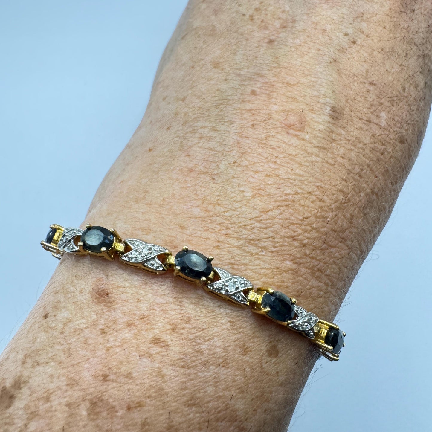 Vintage Sapphire Diamond Bracelet 925 Sterling Silver