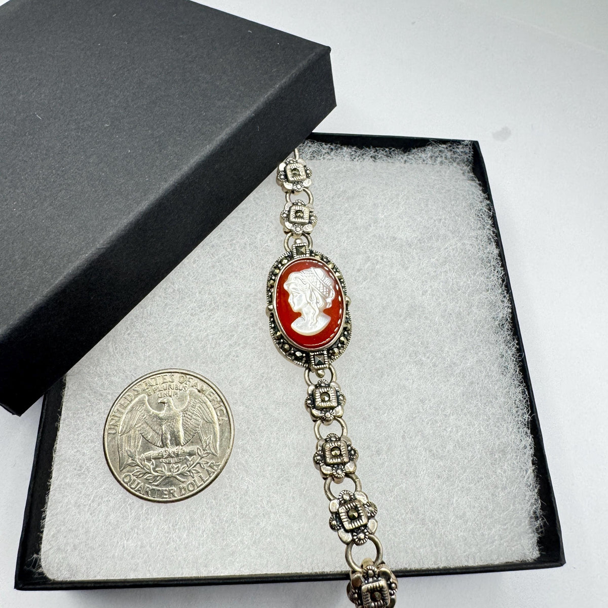 Vintage Cameo Bracelet 925 sterling silver marcasite
