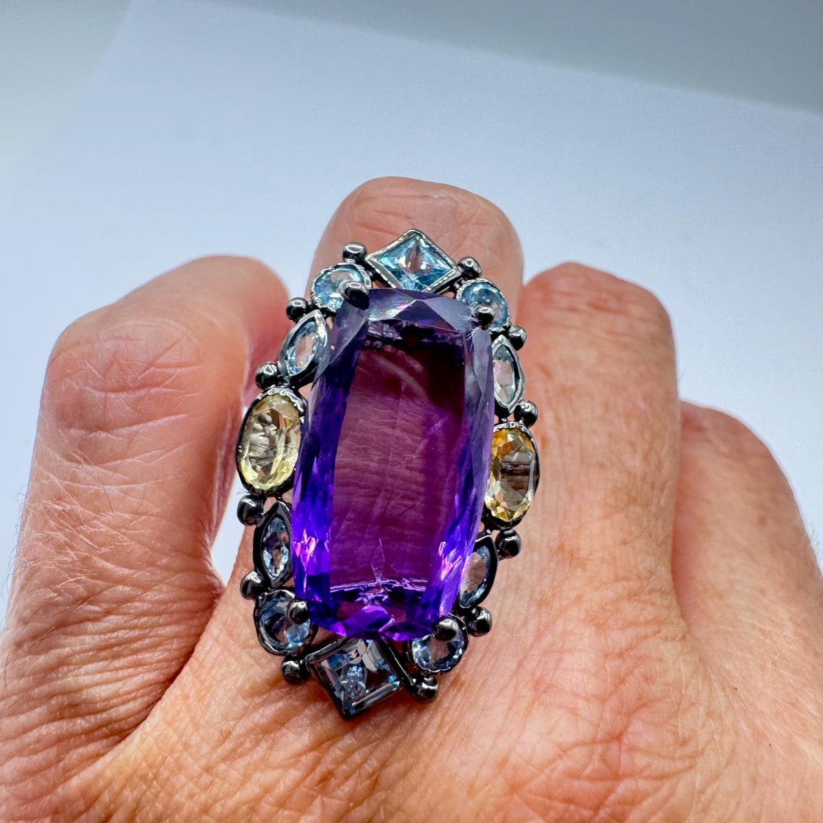 Vintage Handmade Deep Purple Genuine Amethyst Setting 925 Sterling Silver Gothic Ring