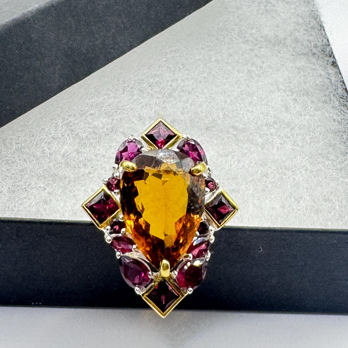 Vintage Red Bohemian Garnet Wedding Band Ring 925 Sterling Silver Cocktail Statement