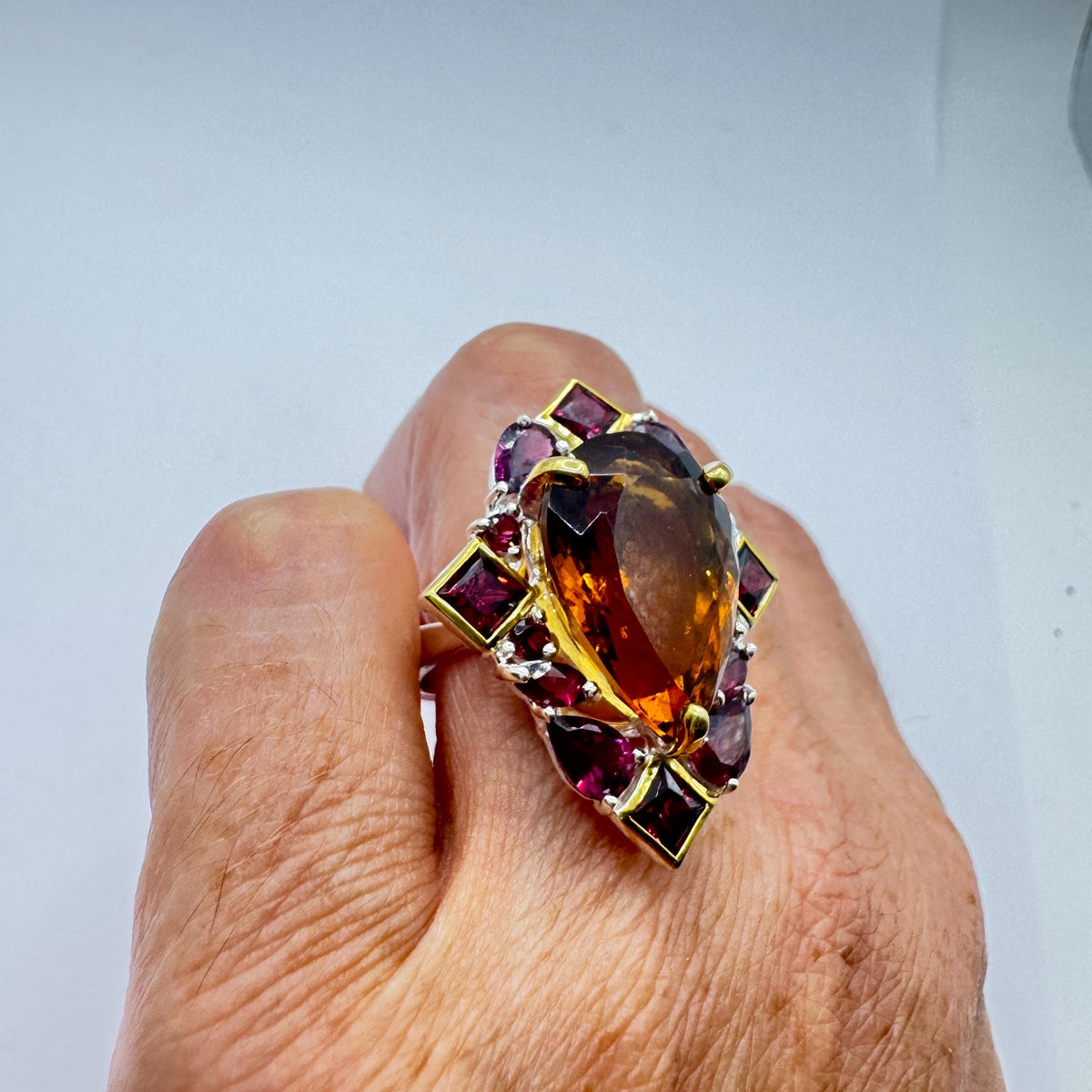 Vintage Red Bohemian Garnet Wedding Band Ring 925 Sterling Silver Cocktail Statement