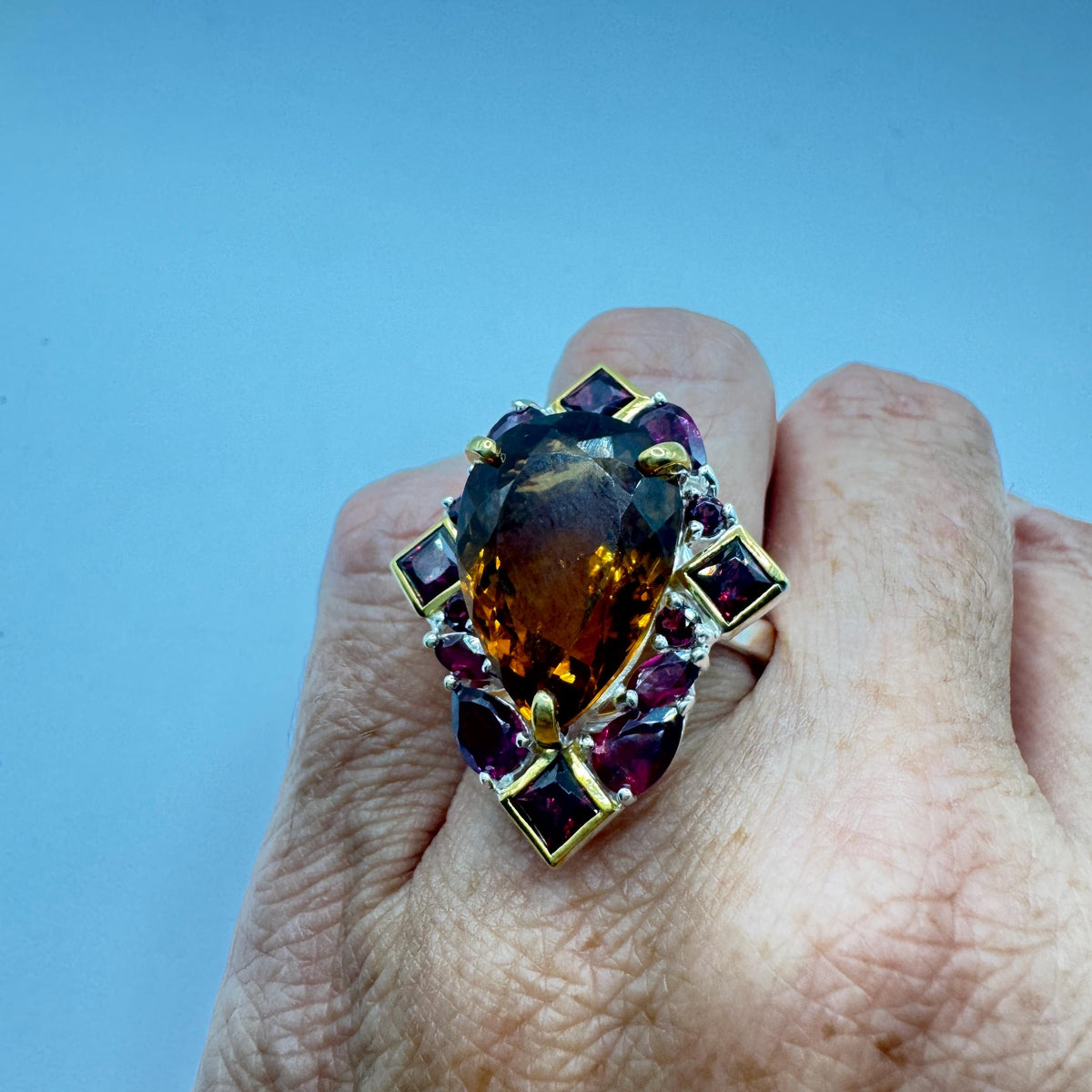 Vintage Red Bohemian Garnet Wedding Band Ring 925 Sterling Silver Cocktail Statement