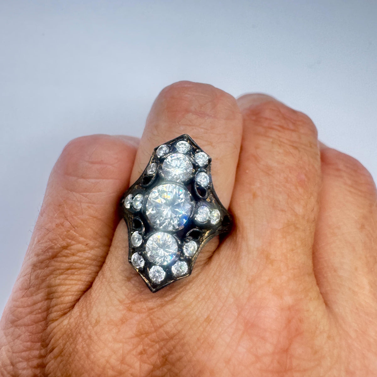 Vintage filigree Cubic Zirconia Crystal Gothic Sterling Silver ring