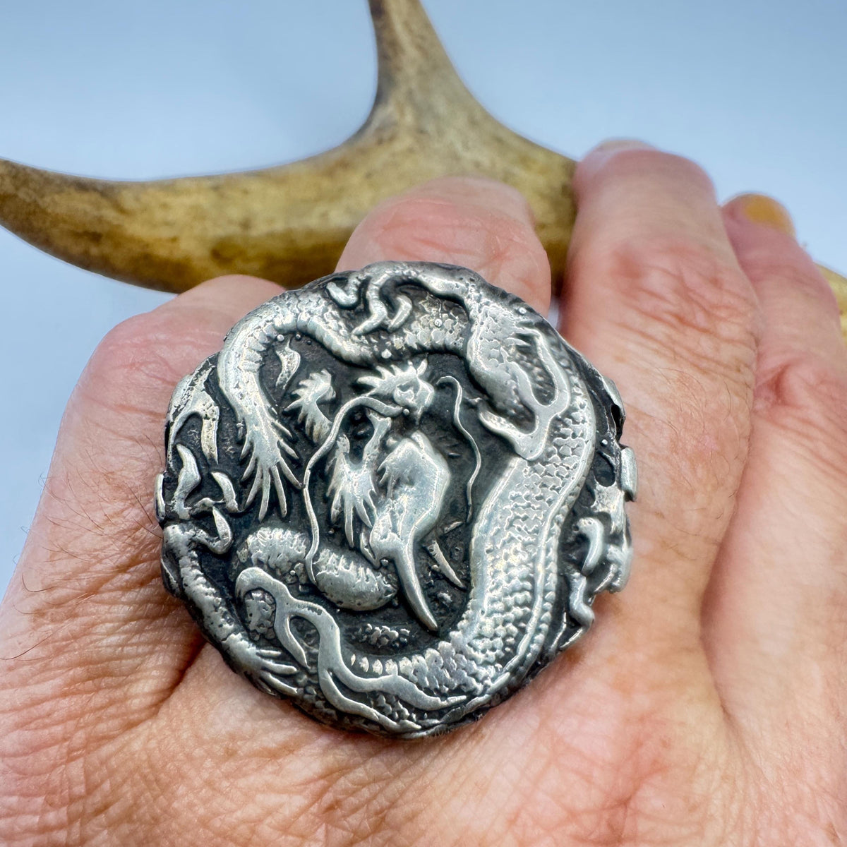 Vintage Gothic Dragon 925 Sterling Silver Ring Size 6.5