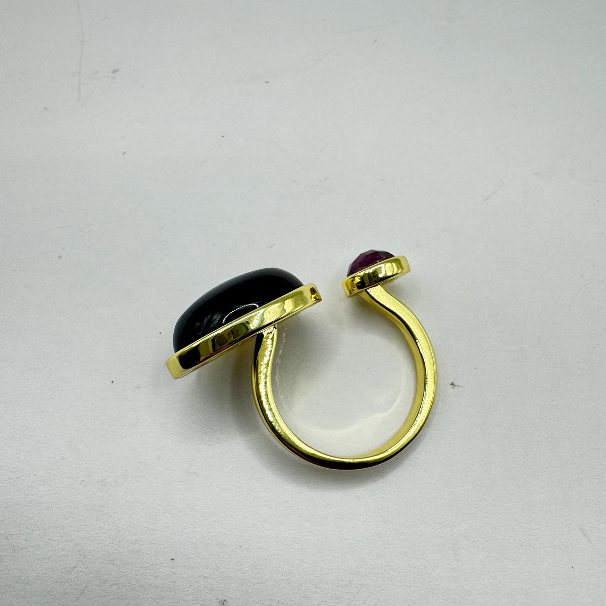Vintage Black Onyx Purple Amethyst Ring Golden Bronze Cocktail Statement Adjustable