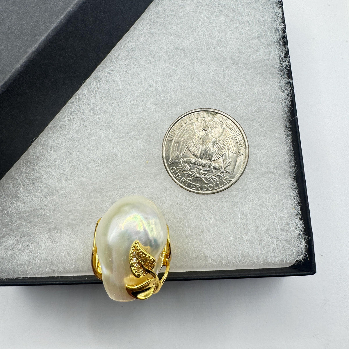 Vintage Biwa Pearl Ring Golden 925 Sterling Silver Cocktail Statement Adjustable