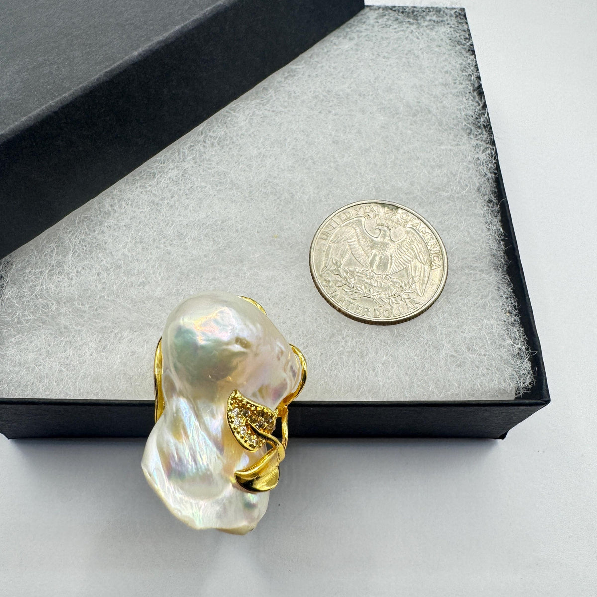 Vintage Biwa Pearl Ring Golden 925 Sterling Silver Cocktail Statement Adjustable
