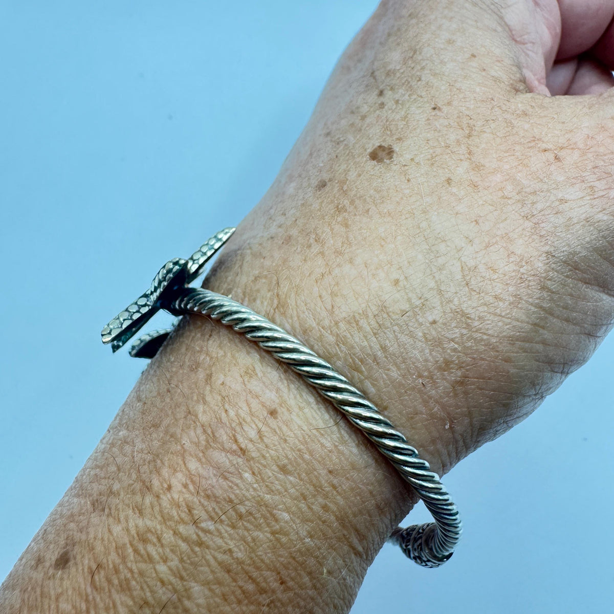 Vintage Mother of Pearl 925 Sterling Silver Cuff Bangle Bracelet