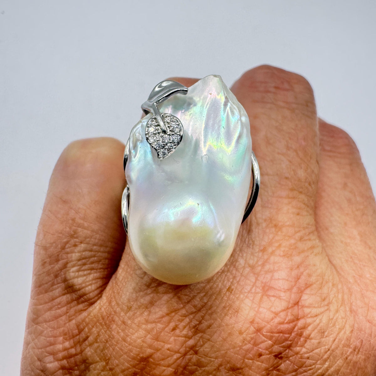 Vintage Biwa Pearl Ring 925 Sterling Silver Cocktail Statement Adjustable