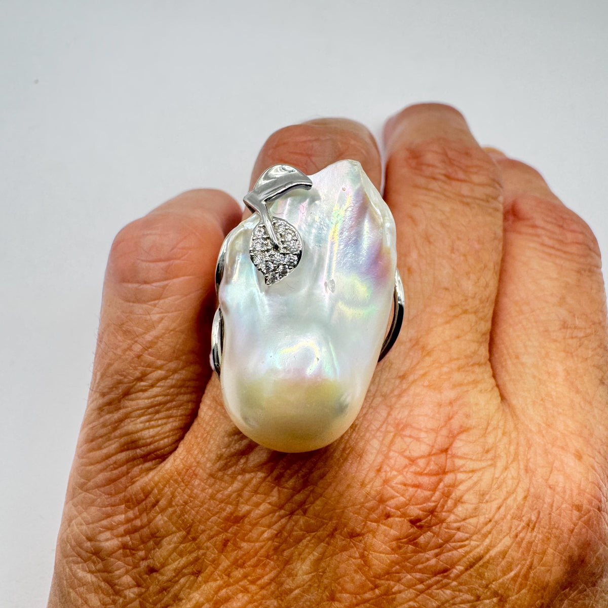 Vintage Biwa Pearl Ring 925 Sterling Silver Cocktail Statement Adjustable