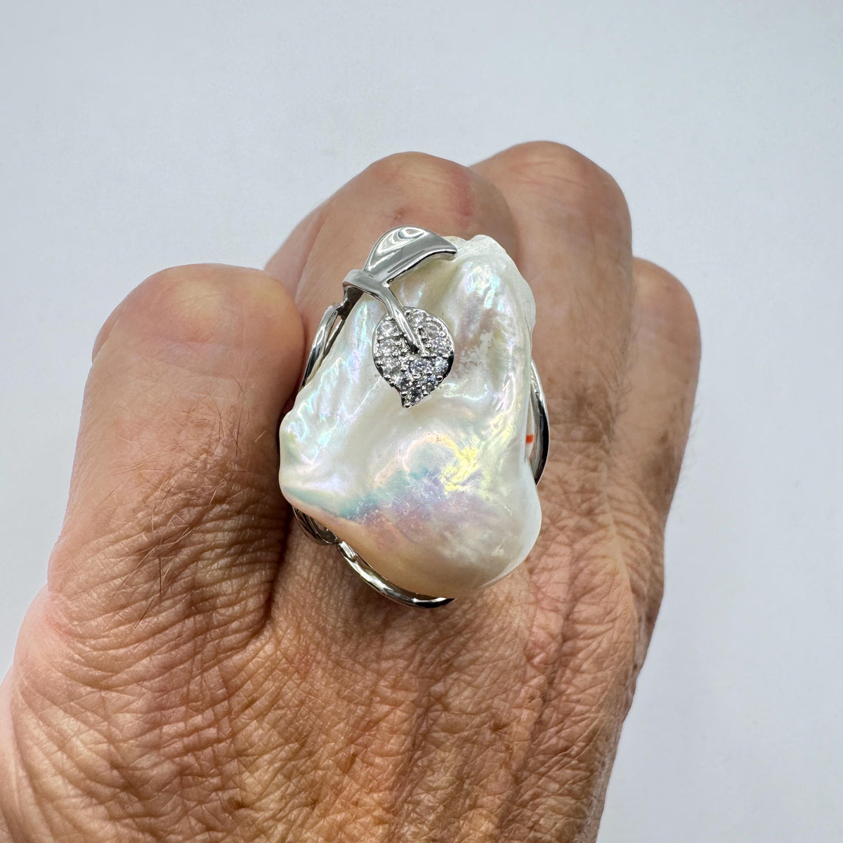 Vintage Biwa Pearl Ring 925 Sterling Silver Cocktail Statement Adjustable