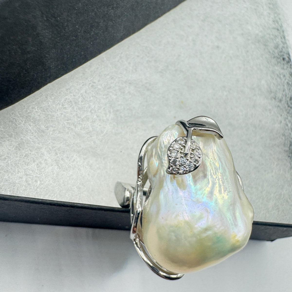 Vintage Biwa Pearl Ring 925 Sterling Silver Cocktail Statement Adjustable