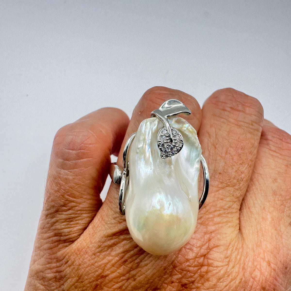 Vintage Biwa Pearl Ring 925 Sterling Silver Cocktail Statement Adjustable