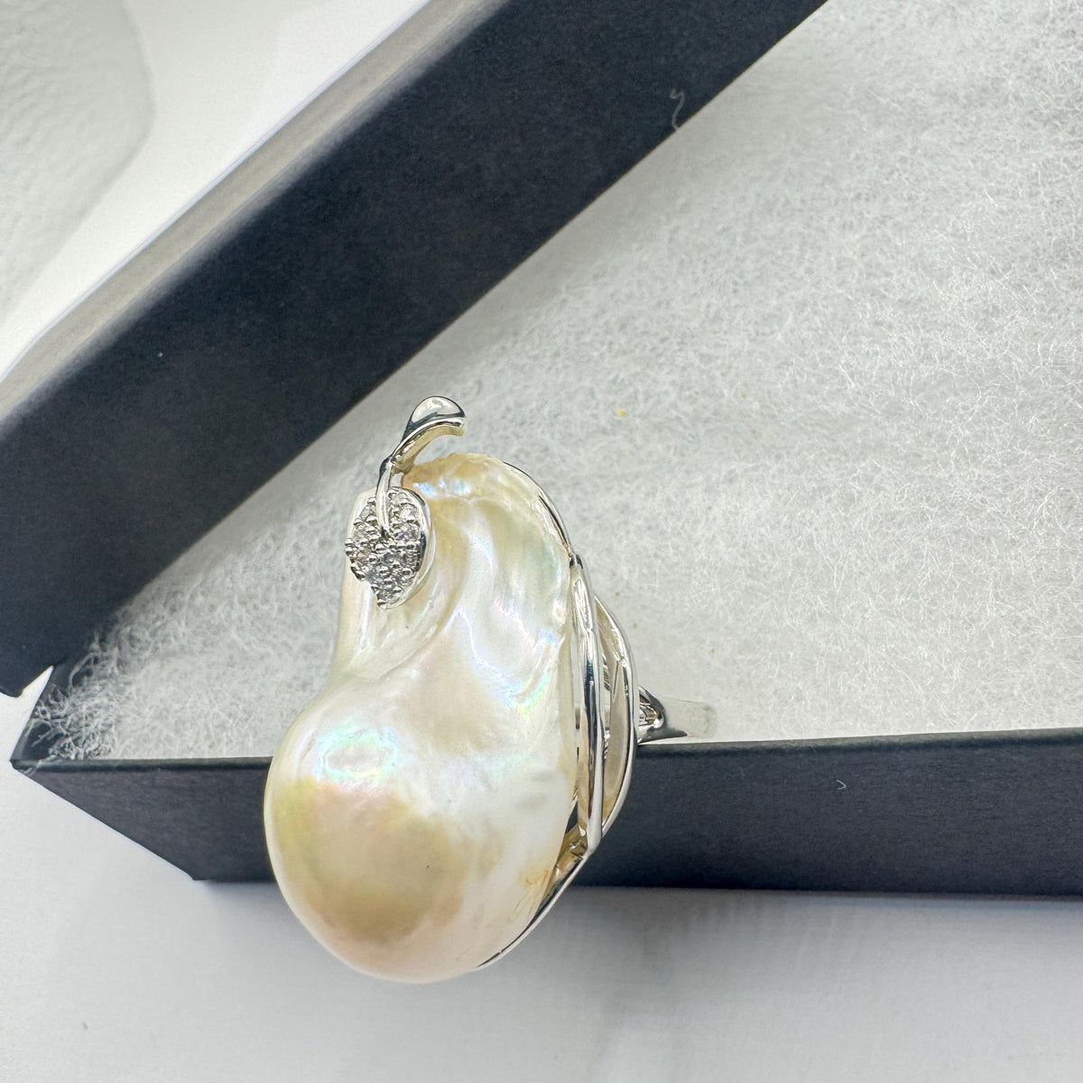 Vintage Biwa Pearl Ring 925 Sterling Silver Cocktail Statement Adjustable