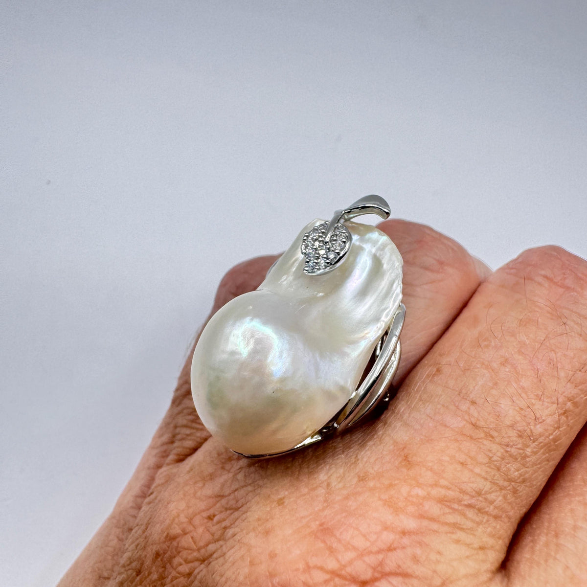 Vintage Biwa Pearl Ring 925 Sterling Silver Cocktail Statement Adjustable