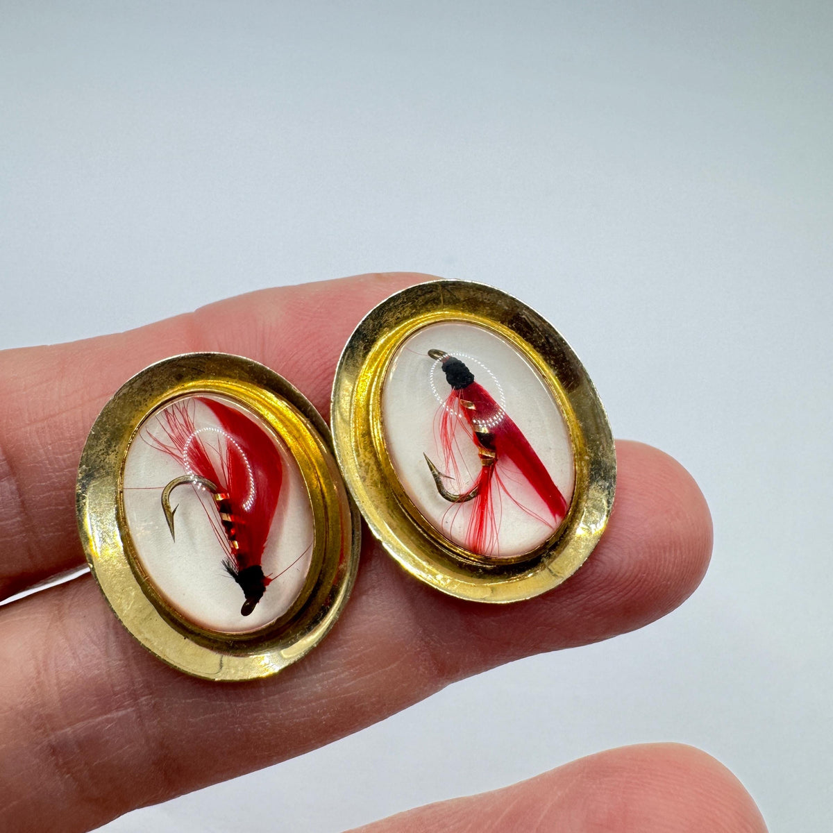 Vintage Fly Fishing Hooks Golden Filled Cuff Links