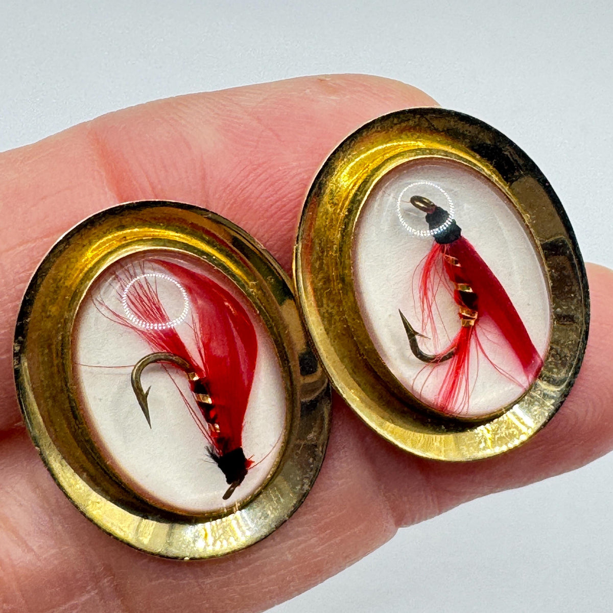 Vintage Fly Fishing Hooks Golden Filled Cuff Links