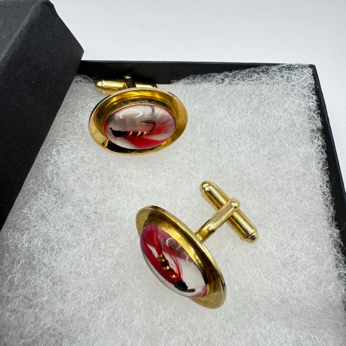 Vintage Fly Fishing Hooks Golden Filled Cuff Links