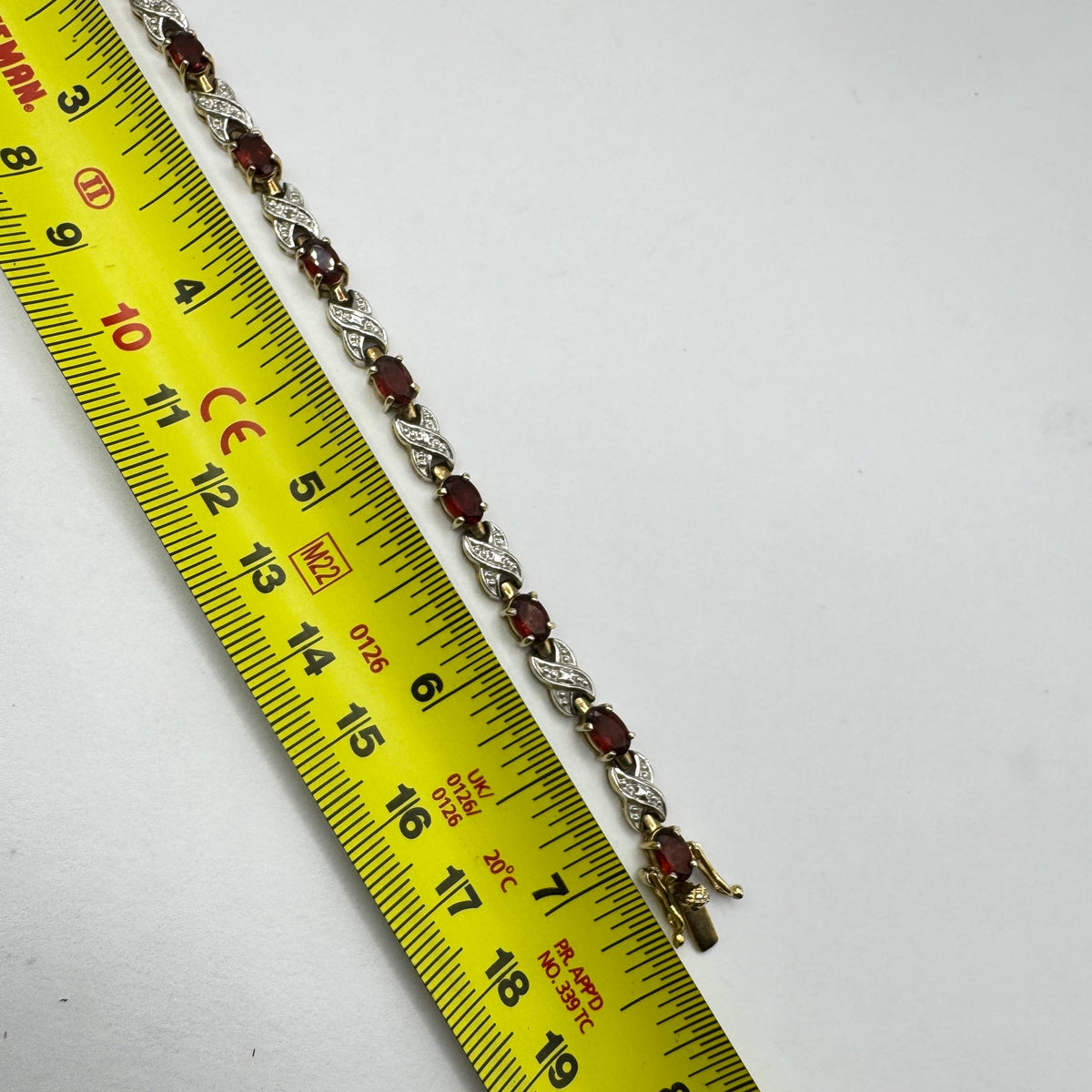 Vintage Red Garnet and Diamond Chip Bracelet 925 Sterling Silver Deco Tennis