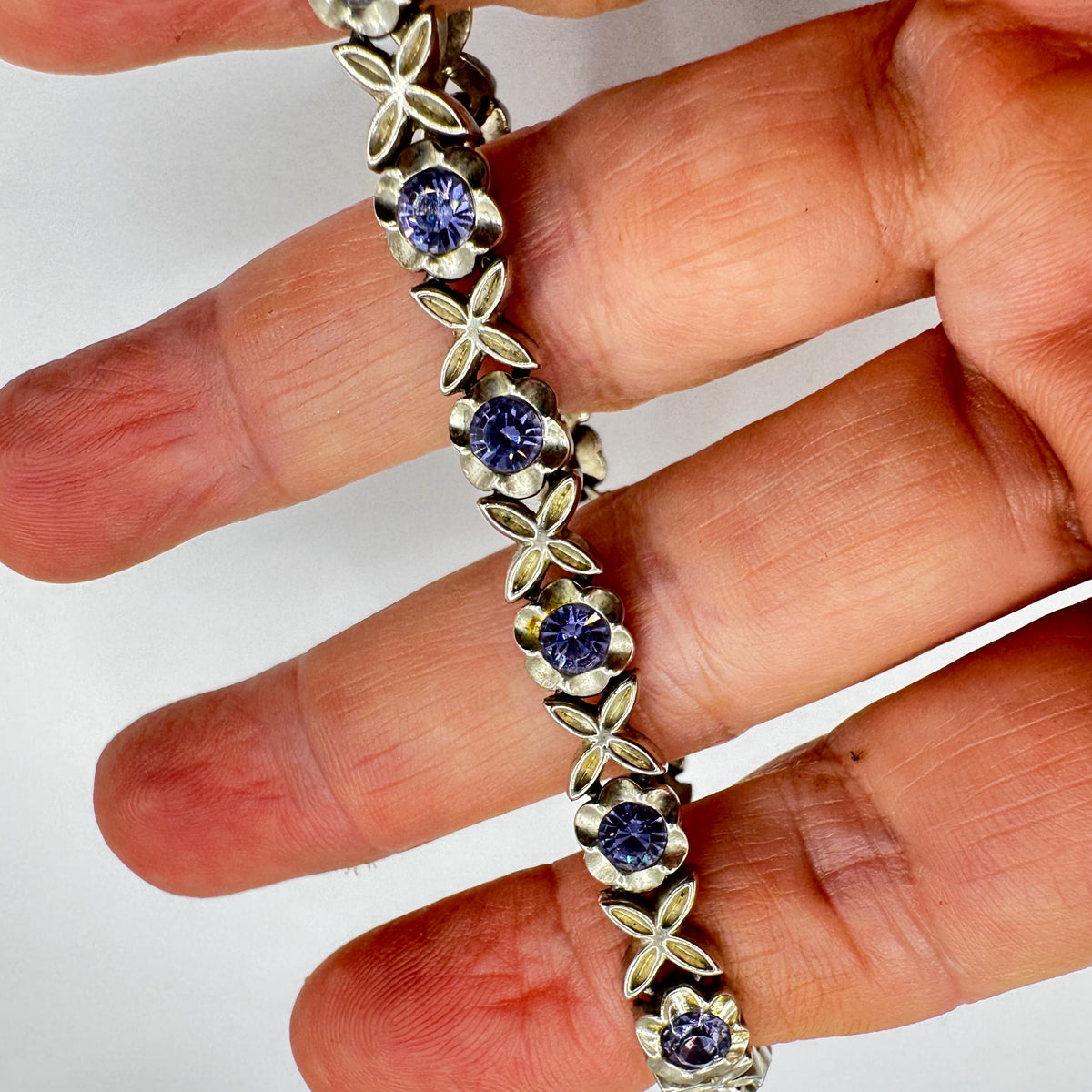 Vintage Purple Amethyst and Cubic Zirconia Bracelet 925 Sterling Silver