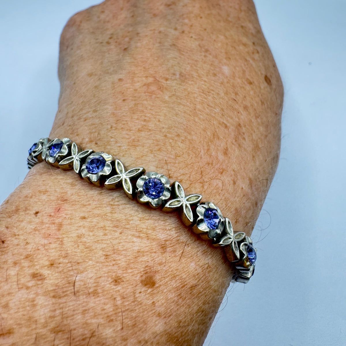 Vintage Purple Amethyst and Cubic Zirconia Bracelet 925 Sterling Silver
