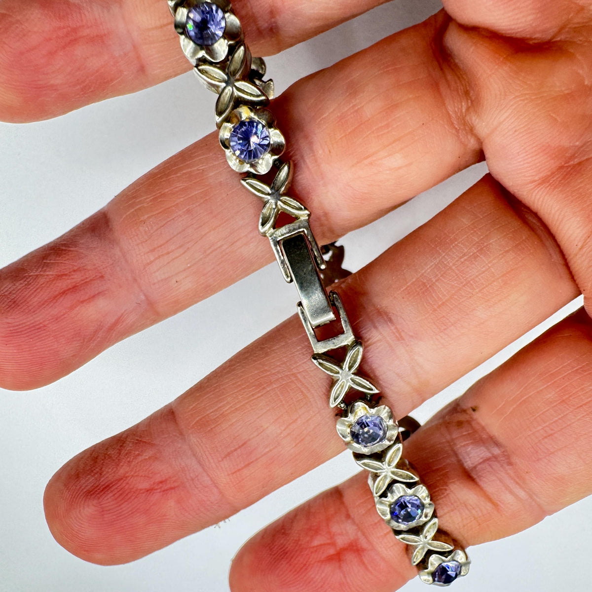 Vintage Purple Amethyst and Cubic Zirconia Bracelet 925 Sterling Silver