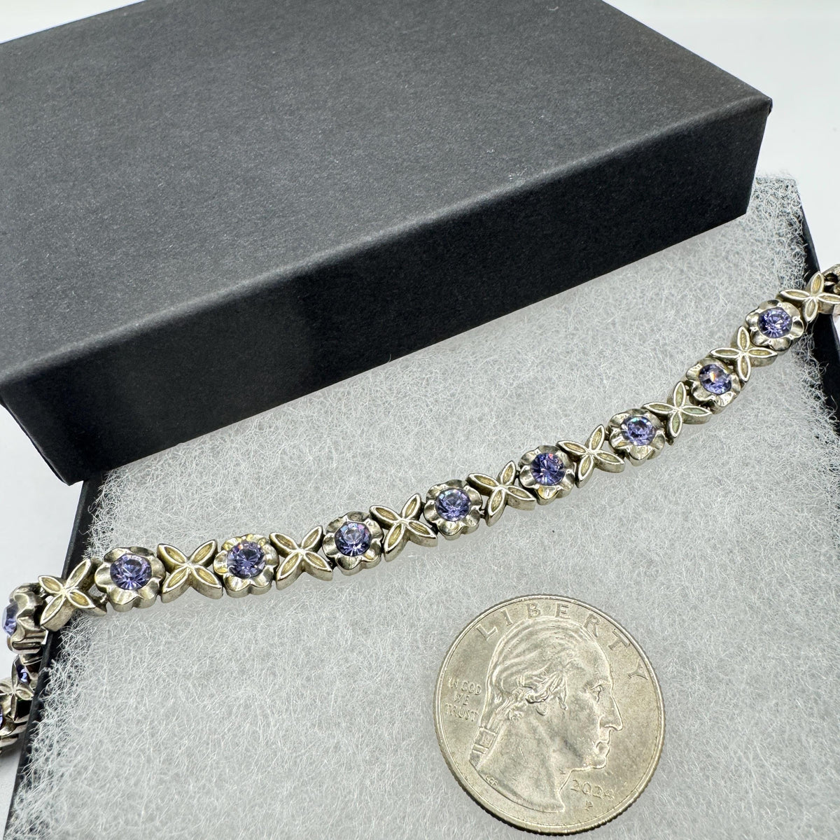 Vintage Purple Amethyst and Cubic Zirconia Bracelet 925 Sterling Silver