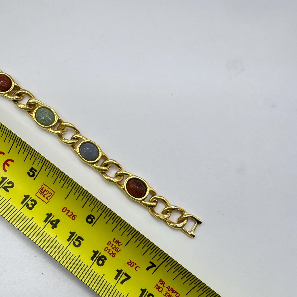 Vintage Scarab Bracelet Egyptian Revival Gold filled Carved Gemstones