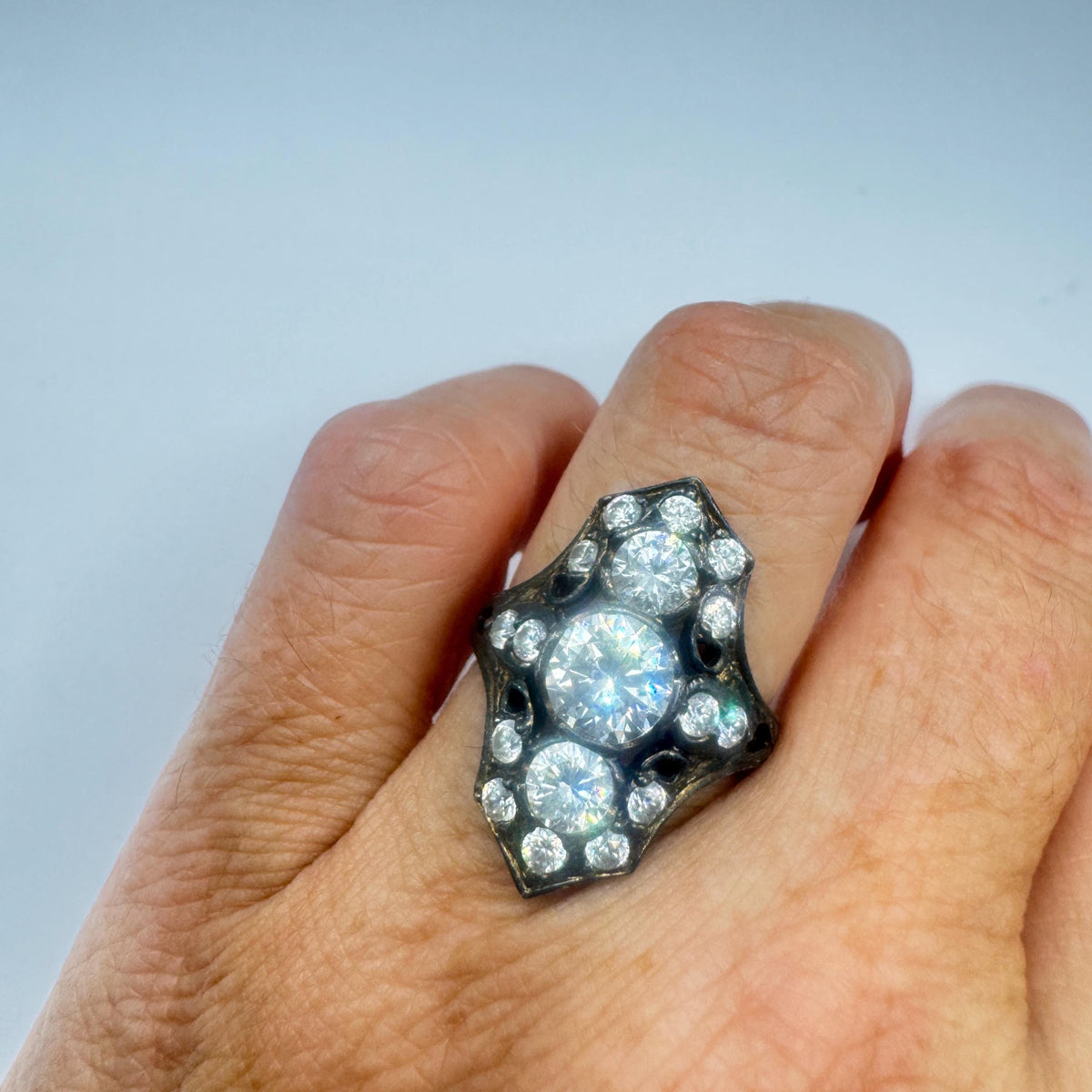 Vintage filigree Cubic Zirconia Crystal Gothic Sterling Silver ring