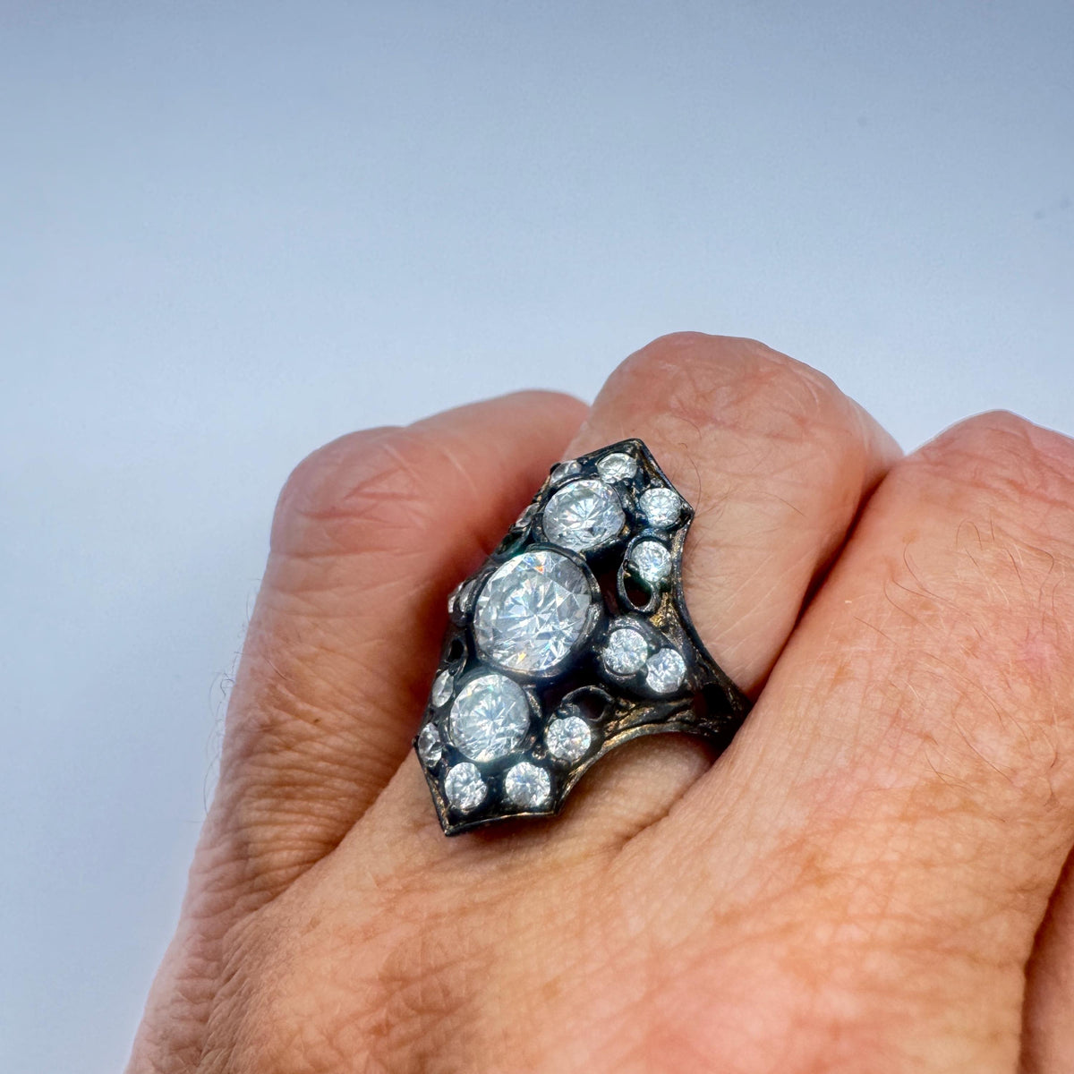 Vintage filigree Cubic Zirconia Crystal Gothic Sterling Silver ring