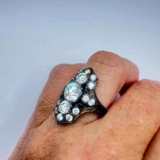 Vintage filigree Cubic Zirconia Crystal Gothic Sterling Silver ring
