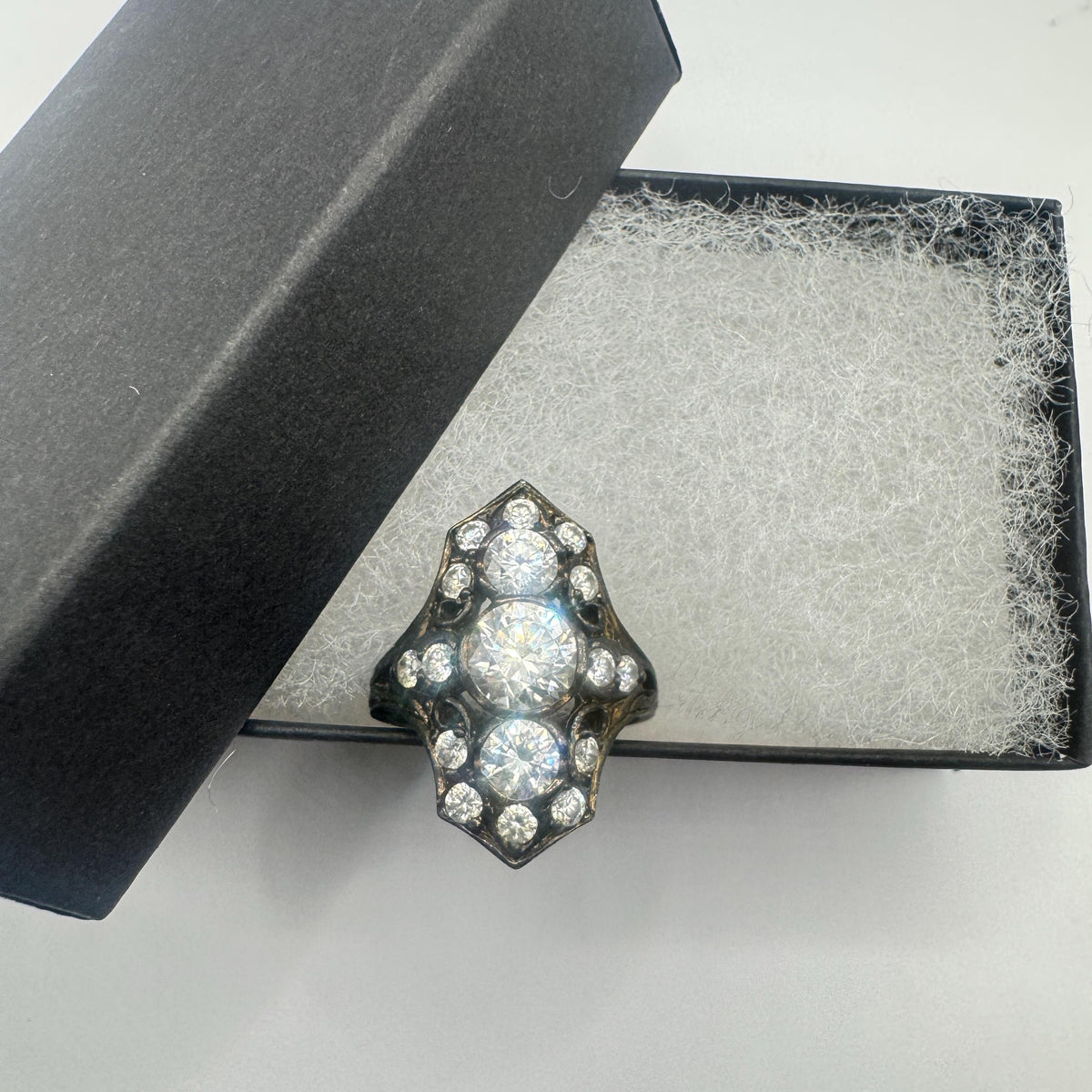 Vintage filigree Cubic Zirconia Crystal Gothic Sterling Silver ring