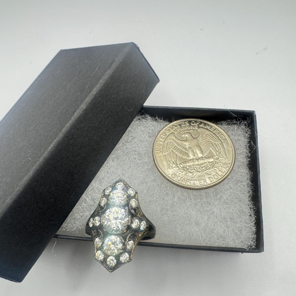 Vintage filigree Cubic Zirconia Crystal Gothic Sterling Silver ring