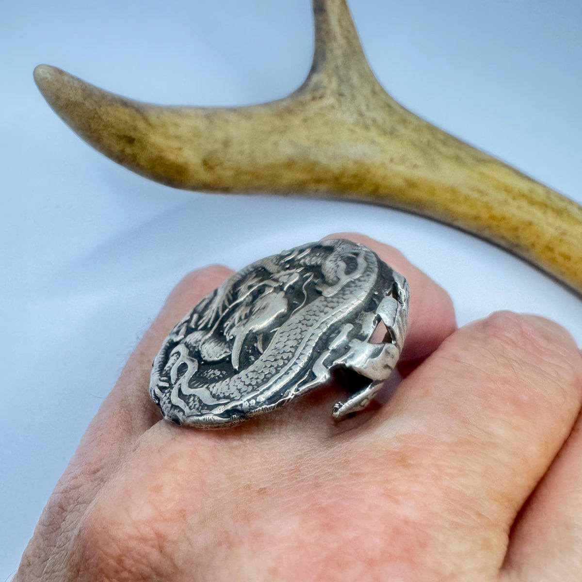 Vintage Gothic Dragon 925 Sterling Silver Ring Size 6.5