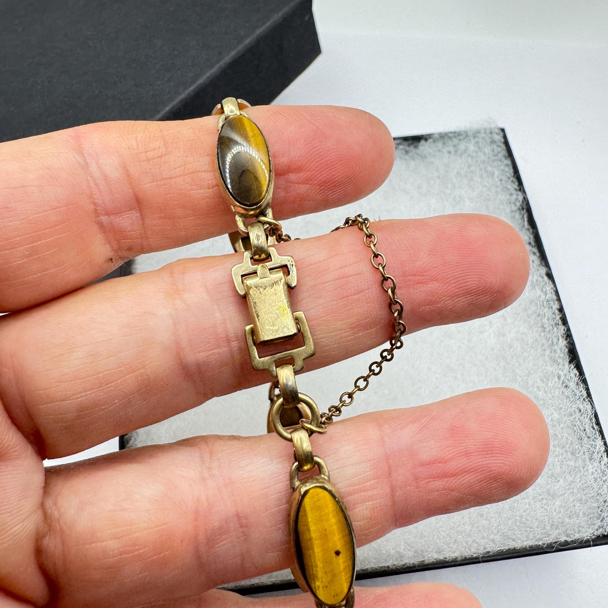 Vintage Tiger’s Eye Gold Filled Bracelet 7 Inches Genuine Gemstone