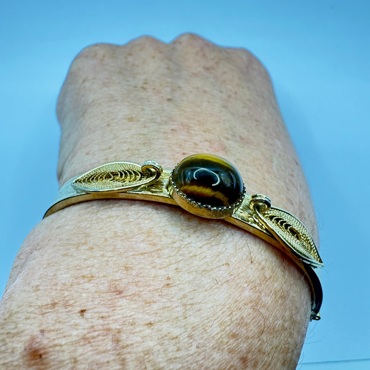 Vintage Tiger’s Eye Gold Filled Bracelet 7 Inches Genuine Gemstone