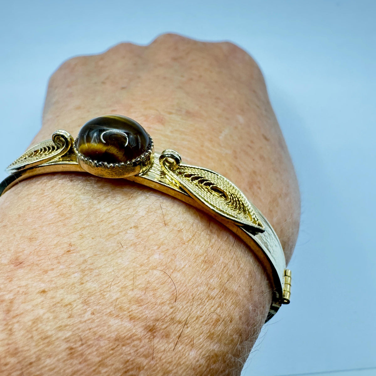 Vintage Tiger’s Eye Gold Filled Bracelet 7 Inches Genuine Gemstone