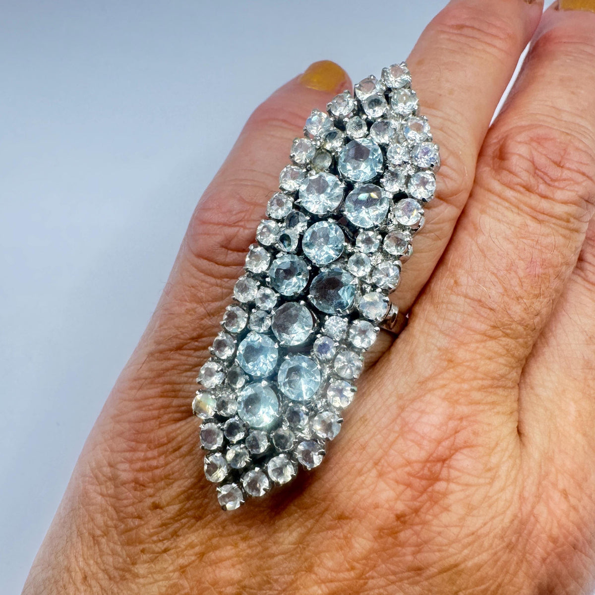 Vintage Blue Aquamarine 925 Sterling Silver Large Statement Ring Size 7