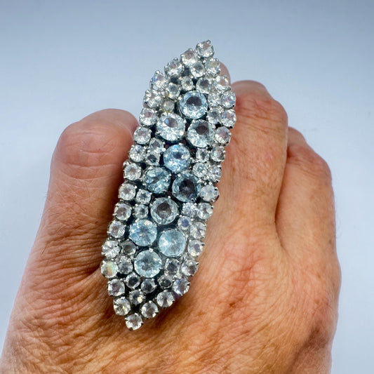 Vintage Blue Aquamarine 925 Sterling Silver Large Statement Ring Size 7