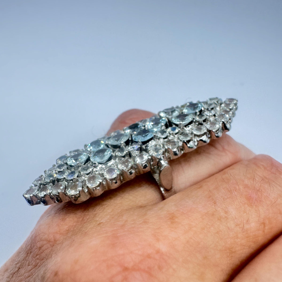 Vintage Blue Aquamarine 925 Sterling Silver Large Statement Ring Size 7