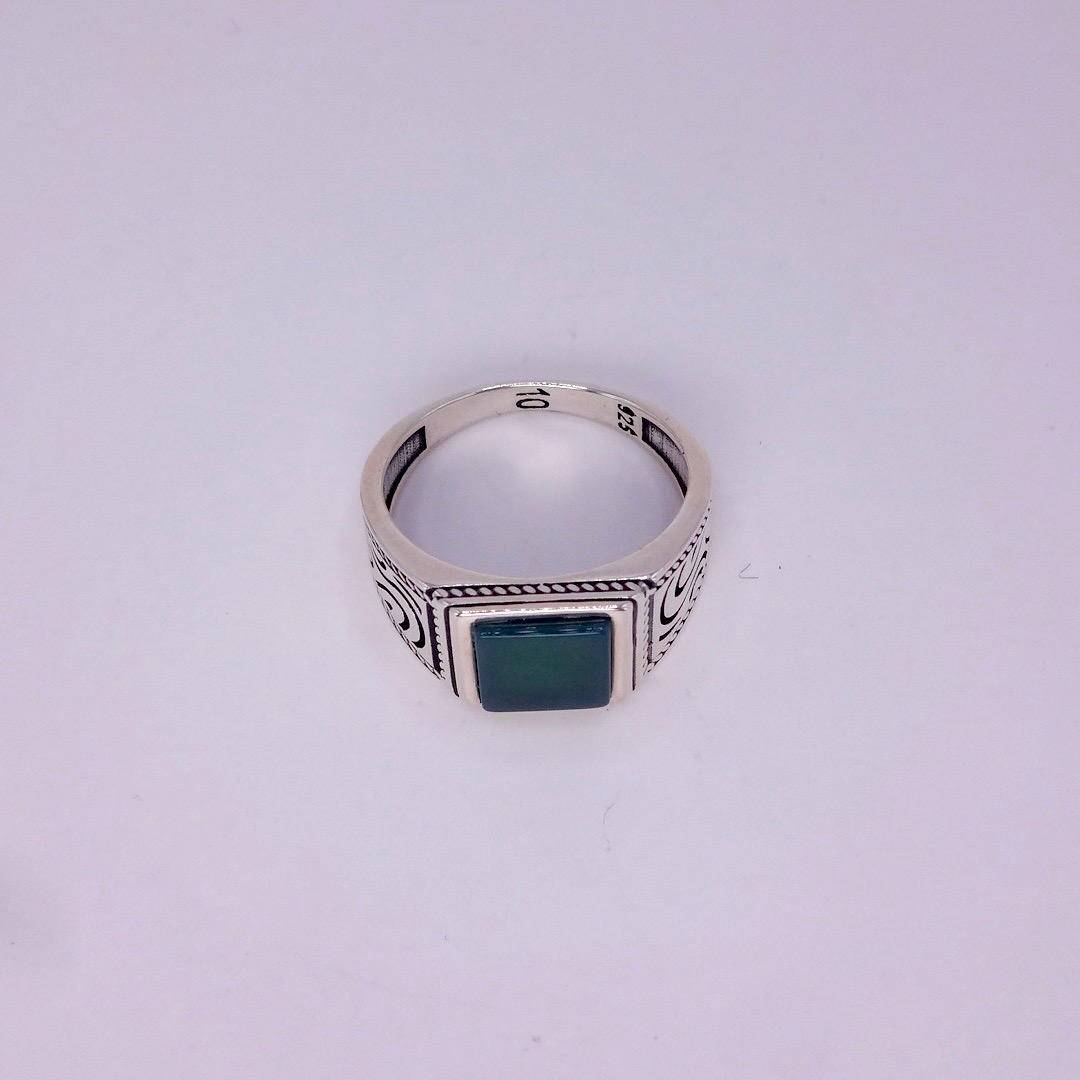 Vintage Green Onyx Mens Ring 925 Sterling Silver