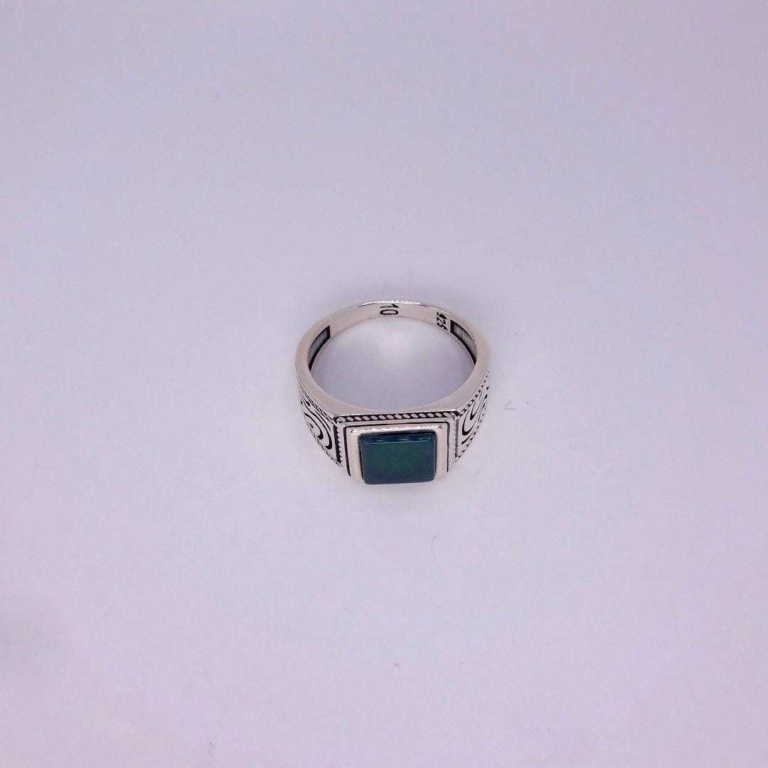 Vintage Green Onyx Mens Ring 925 Sterling Silver