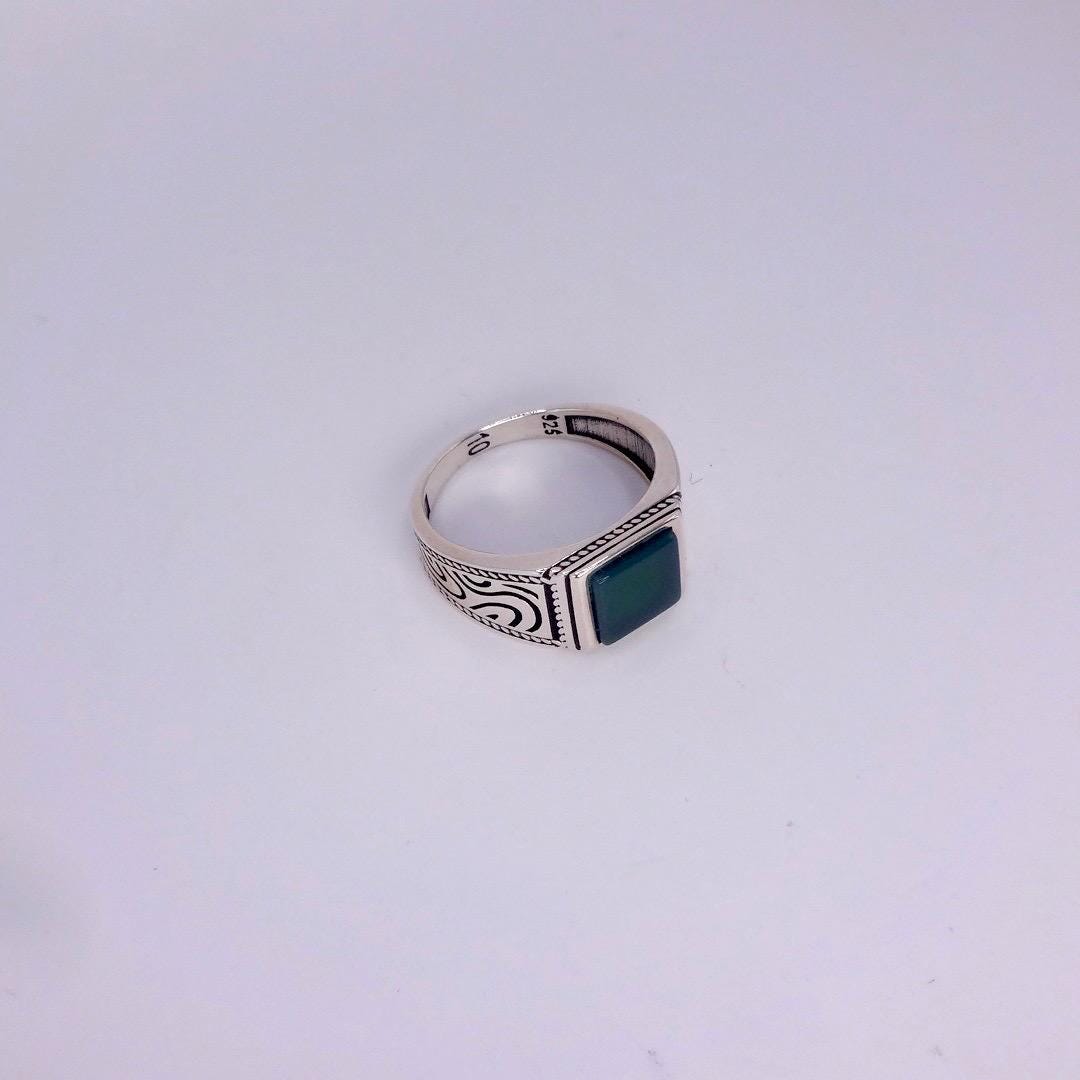 Vintage Green Onyx Mens Ring 925 Sterling Silver