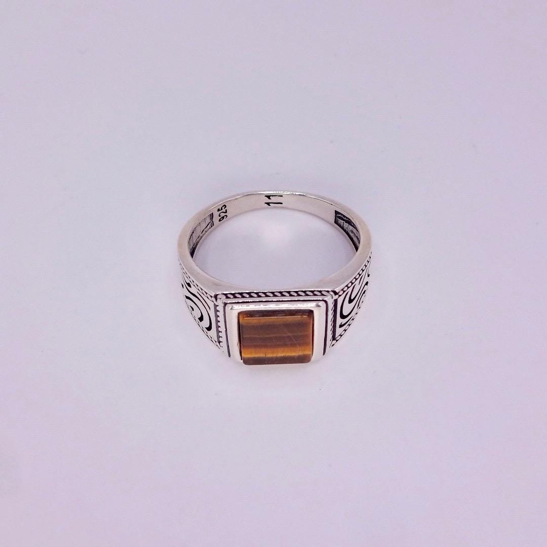 Vintage Tigers Eye Mens Ring 925 Sterling Silver
