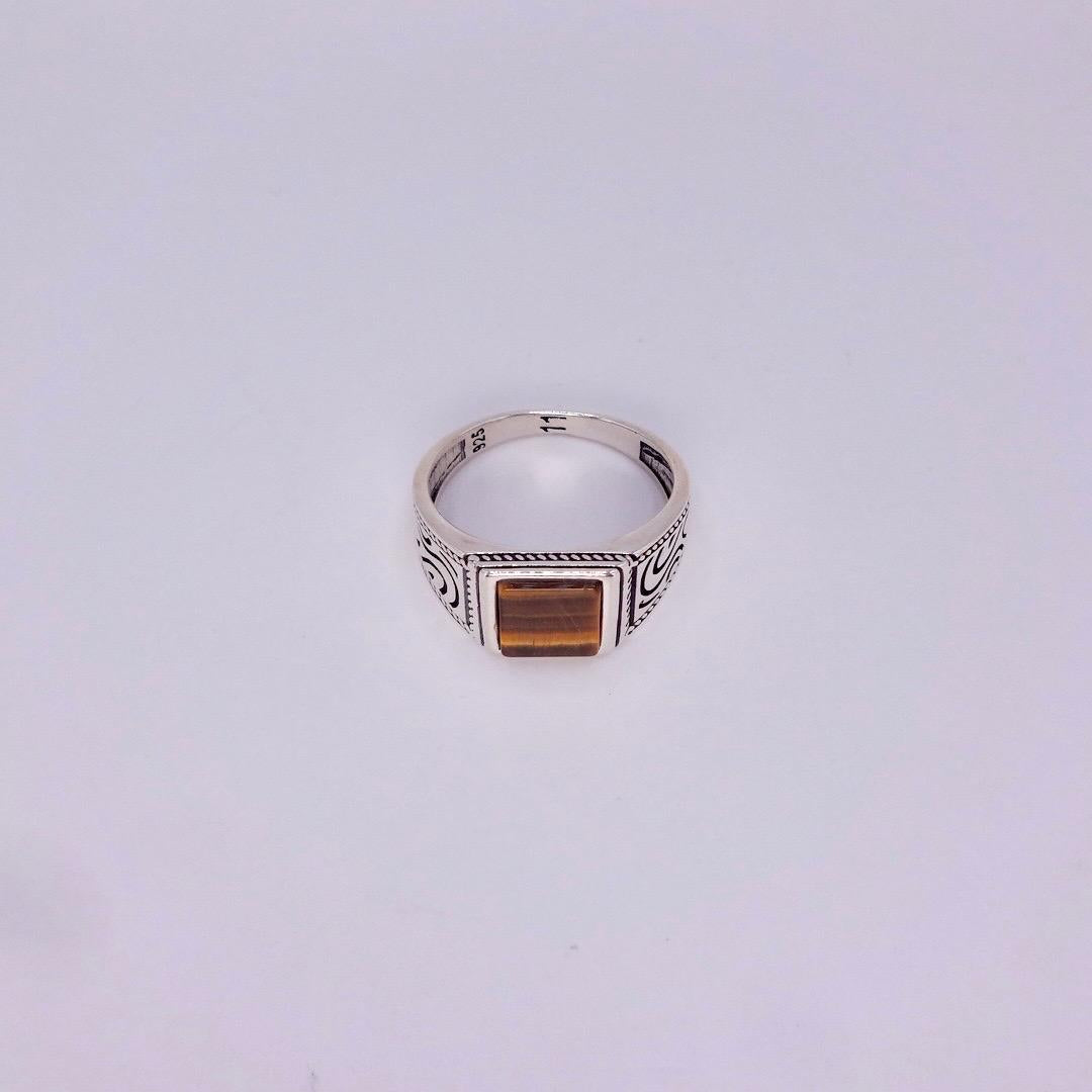 Vintage Tigers Eye Mens Ring 925 Sterling Silver