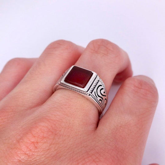 Vintage Carnelian Mens Ring 925 Sterling Silver