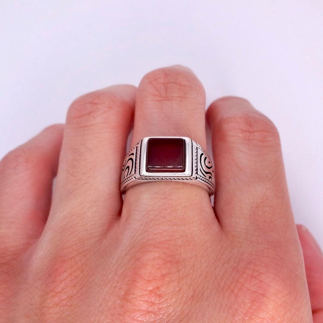 Vintage Carnelian Mens Ring 925 Sterling Silver