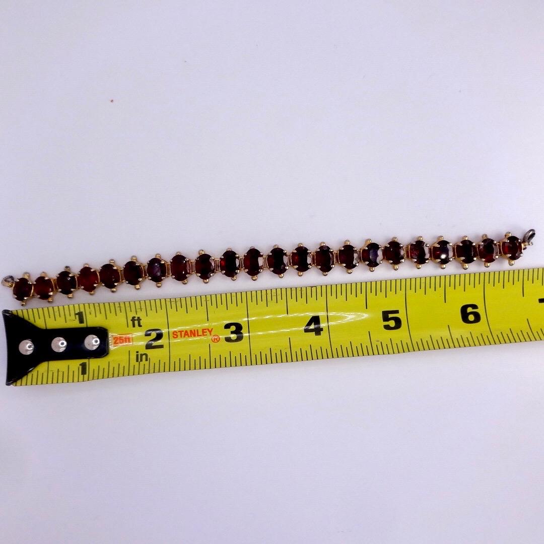 Vintage Red Garnet Bracelet Golden 925 Sterling Silver Deco Tennis