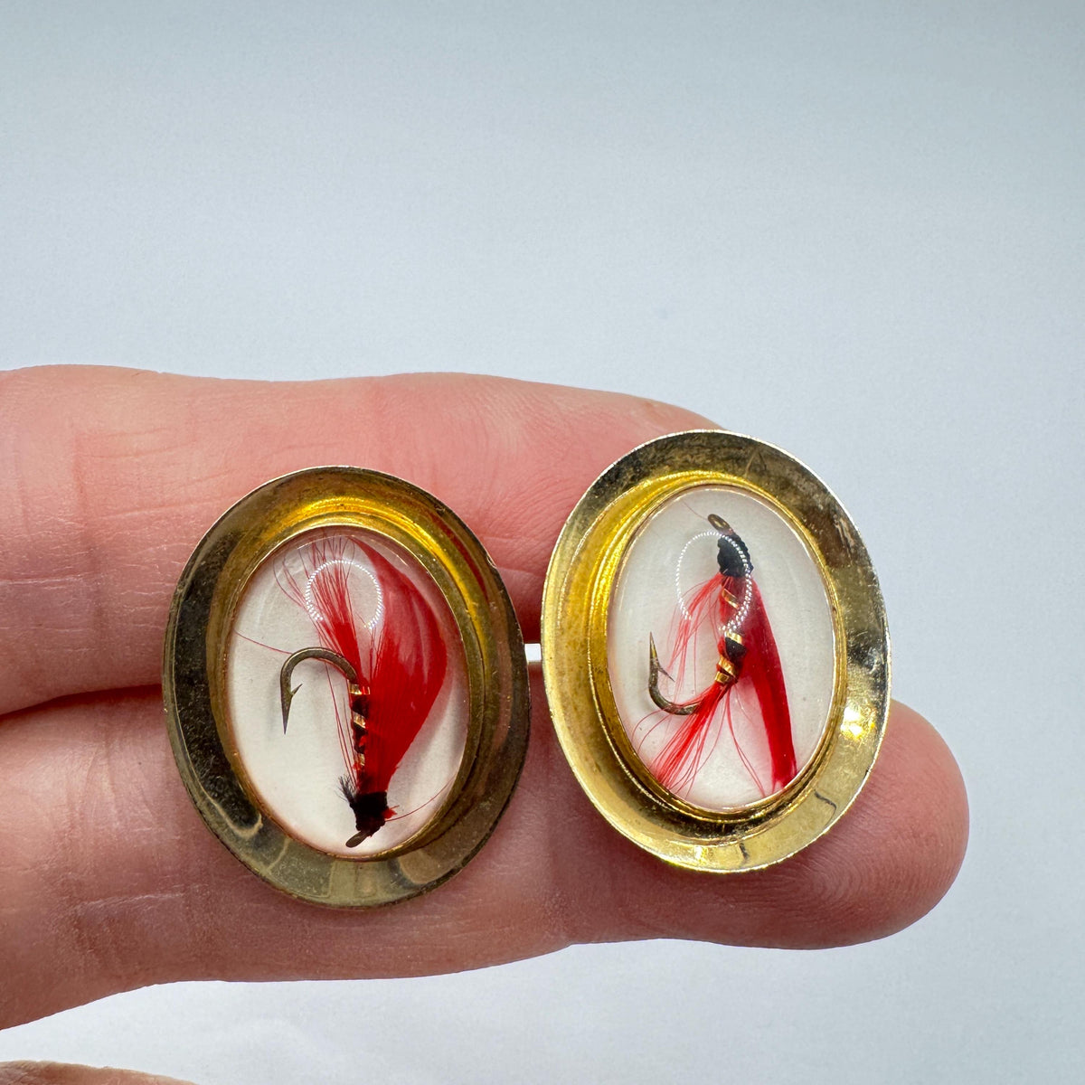 Vintage Fly Fishing Hooks Golden Filled Cuff Links