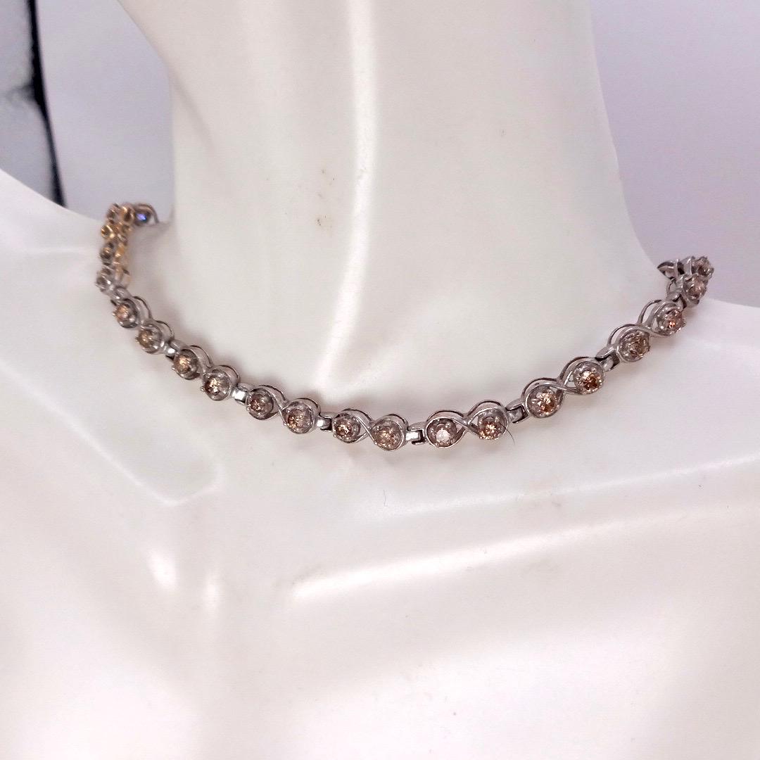 Vintage Champaign Diamond chain 14 inch Choker Chain 925 Sterling Silver necklace